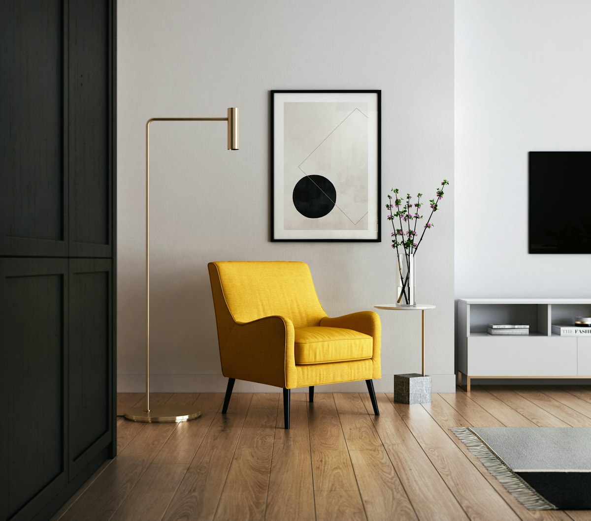 Organized and clutter-free modern living room with natural light and minimal decor